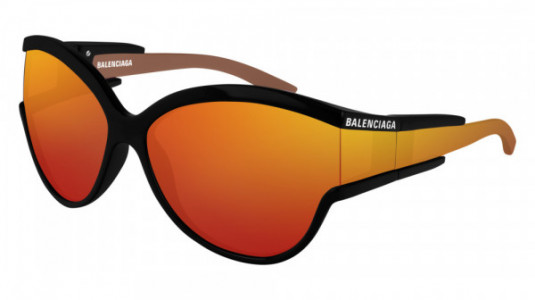 Balenciaga BB0038S Sunglasses, 004 - BLACK with ORANGE lenses