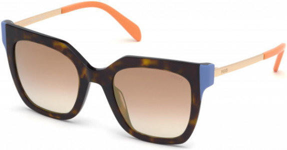 Emilio Pucci EP0121 Sunglasses, 52G - Dark Havana, Rose Gold Temples, Orange Tips/ Grad. Brown Flash Lenses