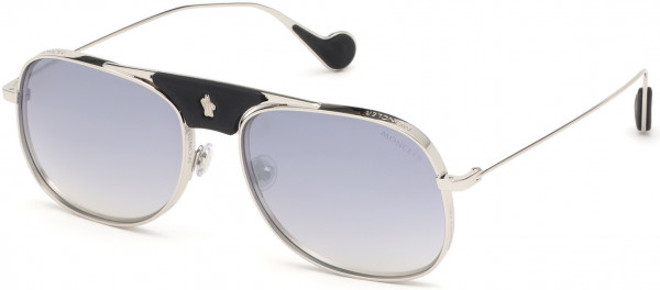 Moncler ML0104 Sunglasses, 16C - Shiny Palladium/ Gradient Blue W. Silver Mirrored Lenses