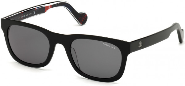 Moncler ML0122 Sunglasses, 05A - Shiny Black W. Black, Red, White Logo Pattern/ Smoke Lenses