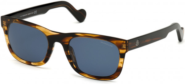 Moncler ML0122 Sunglasses, 50V - Warm Brown W. Amber Stripes/ Polarized Blue Lenses