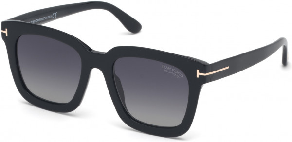 Tom Ford FT0690 Sari Sunglasses, 01D - Shiny Black/ Gradient Grey Polarized W. Silver Mirror Lenses