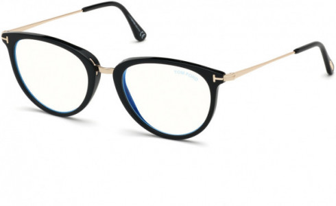 Tom Ford FT5640-B Eyeglasses, 001 - Shiny Black W. Shiny Rose Gold Temples/ Blue Block Lenses