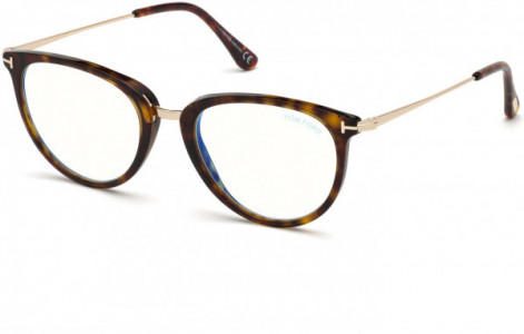 Tom Ford FT5640-B Eyeglasses, 052 - Shiny Classic Dark Havana W. Rose Gold Temples/ Blue Block Lenses