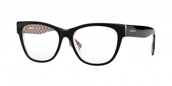 Burberry BE2301 Eyeglasses, 3822 TOP BLACK/PRINT TB RED/BEIGE (BLACK)
