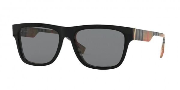 Burberry BE4293 Sunglasses, 380687 TOP BLACK ON VINTAGE CHECK GRE (BLACK)