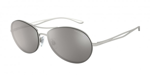 Giorgio Armani AR6099 Sunglasses, 30456G MATTE SILVER LIGHT GREY MIRROR (MATTE SILVER)