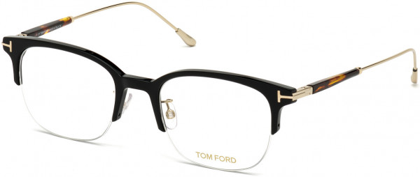 Tom Ford FT5645-D Eyeglasses, 001 - Shiny Black W. Shiny Pale Gold Temples/ Blue Block Lenses