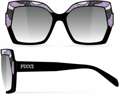 Emilio Pucci EP0140 Sunglasses, 05B - Shiny Black, Lilac & Black Shimmer Front/ Smoke Lenses