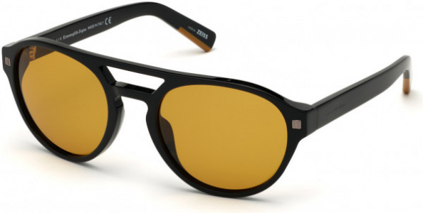 Ermenegildo Zegna EZ0134 Sunglasses, 01E - Shiny Black, Vicuna / Vicuna Tinted - Adv Style