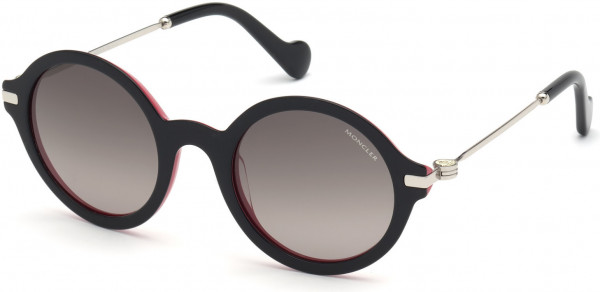 Moncler ML0081-F Sunglasses, 05B - Shiny Black & Velvet Rose, Shiny Palladium / Grey Lenses