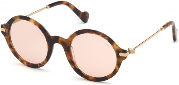 Moncler ML0081-F Sunglasses, 55Y - Pearled Antique Rose Havana, Rose Gold/ Grad. Brown-To-Burgundy Lenses