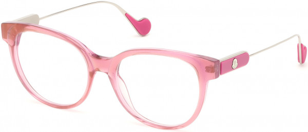 Moncler ML5056-F Eyeglasses, 068 - Shiny Transparent Pink, Shiny Palladium Temples, Pink Tips