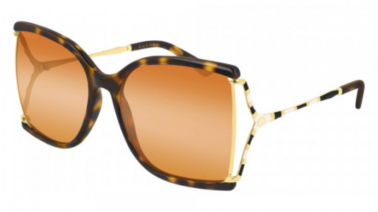 Gucci GG0592S Sunglasses, 003 - HAVANA with GOLD temples and ORANGE lenses