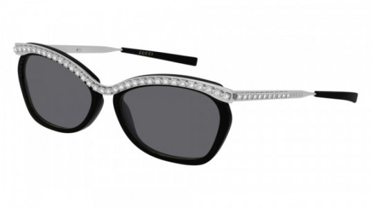 Gucci GG0617S Sunglasses, 002 - BLACK with SILVER temples and GREY lenses