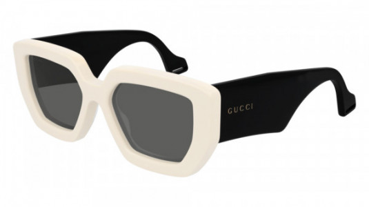 Gucci GG0630S Sunglasses, 001 - IVORY with BLACK temples and GREY lenses