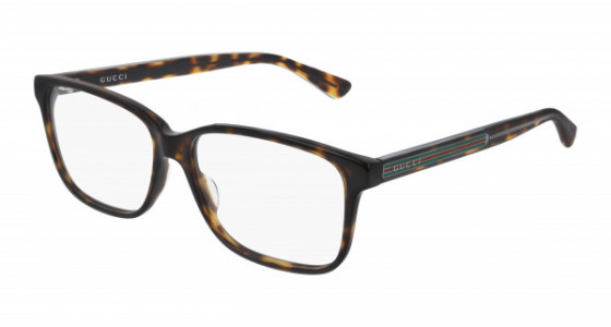 Gucci GG0530O Eyeglasses, 005 - HAVANA with CRYSTAL temples and TRANSPARENT lenses