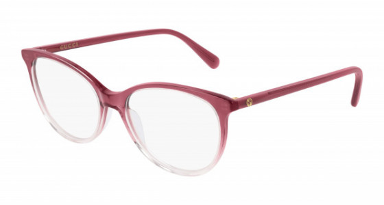 Gucci GG0550O Eyeglasses, 003 - RED with BURGUNDY temples and TRANSPARENT lenses