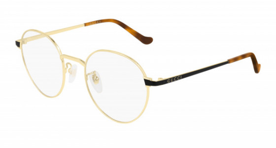 Gucci GG0581O Eyeglasses, 005 - GOLD with BLACK temples and TRANSPARENT lenses