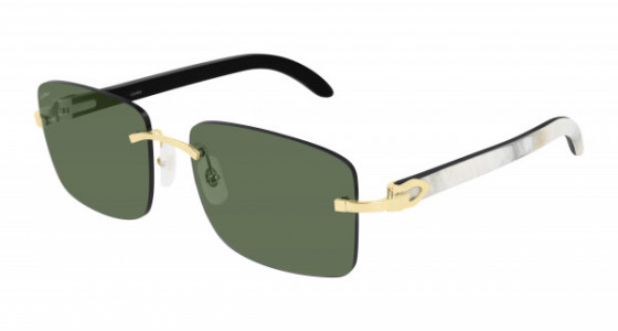 Cartier CT0030RS Sunglasses, 002 - GOLD with WHITE temples and GREEN lenses