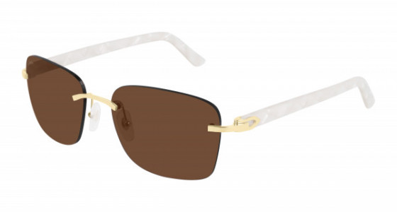 Cartier CT0034RS Sunglasses, 001 - GOLD with WHITE temples and BROWN lenses