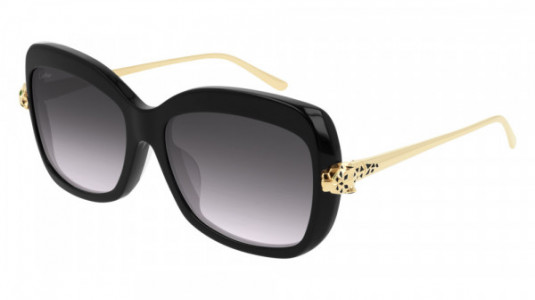 Cartier CT0215SA Sunglasses, 001 - BLACK with GOLD temples and GREY lenses