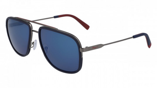 Ferragamo SF203S Sunglasses, (072) MATTE RUTHENIUM/BLUE