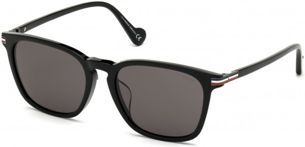 Moncler ML0133-D Sunglasses, 01A - Shiny Black, R.w.b. Temples / Smoke Flash Lenses
