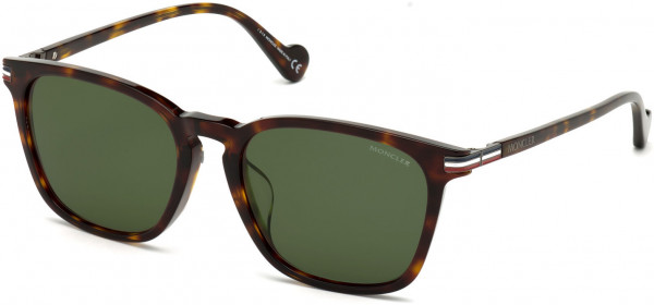 Moncler ML0133-D Sunglasses, 52N - Classic Dark Havana, R.w.b. Temples/ Green Lenses