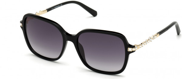 Swarovski SK0265 Sunglasses, 01B - Shiny Black  / Gradient Smoke