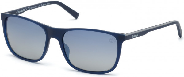 Timberland TB9195 Sunglasses, 91D - Matte Blue Front/ Temples With Gray Stripe Accent/ Blue Gradient Lens