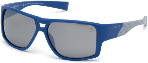 Timberland TB9204 Sunglasses, 91D - Matte Blue Front And Temples With Gray Rubber / Silver Flash Lenses