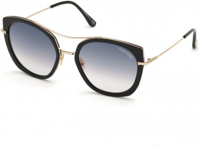Tom Ford FT0760 Sunglasses, 01B - Shiny Black Acetate W. Shiny Rose Gold/ Gradient Smoke Lenses