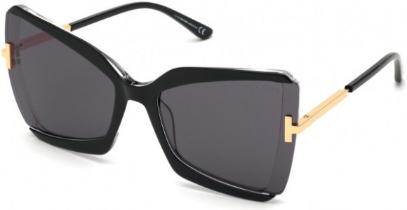 Tom Ford FT0766 Sunglasses, 03A - Black & Crystal W. Endura Gold Temples/ Grey Lenses