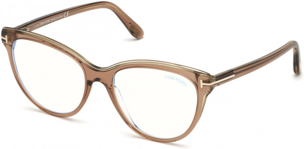 Tom Ford FT5618-B Eyeglasses, 045 - Shiny Transparent Brown, Green & Grey/ Blue Block Lenses