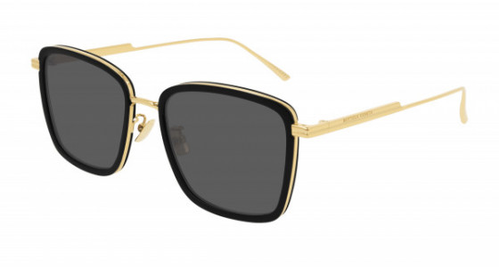 Bottega Veneta BV1008SK Sunglasses, 001 - BLACK with GOLD temples and GREY lenses