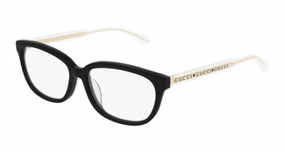 Gucci GG0568OA Eyeglasses, 001 - BLACK with CRYSTAL temples and TRANSPARENT lenses