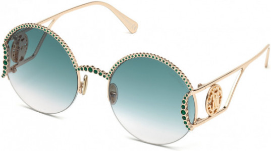 Roberto Cavalli RC1123 Sunglasses, 28P - Shiny Rose Gold, Emerald Stones Decor / Gradient Green