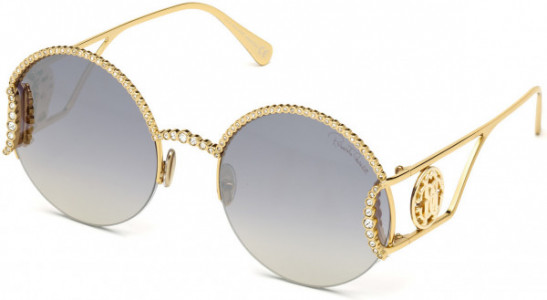 Roberto Cavalli RC1123 Sunglasses, 30C - Shiny Endura Gold, Crystal Decor / Gradient Blue W. Silver Flash