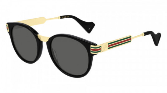 Gucci GG0586S Sunglasses, 001 - BLACK with GOLD temples and GREY lenses