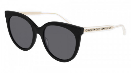 Gucci GG0565S Sunglasses, 001 - BLACK with CRYSTAL temples and GREY lenses