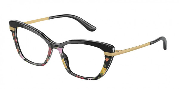 Dolce & Gabbana DG3325 Eyeglasses, 3400 BLACK ON WINTER FLOWERS PRINT (BLACK)