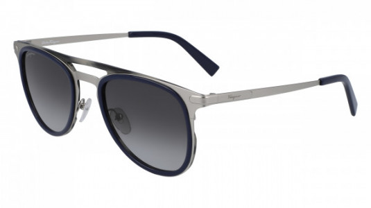 Ferragamo SF218S Sunglasses, (437) BLUE/STRIPED GREY/SILVER MATTE