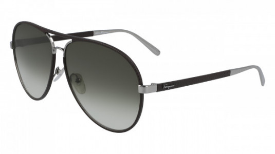 Ferragamo SF236SL Sunglasses, (067) RUTHENIUM/BROWN LEATHER