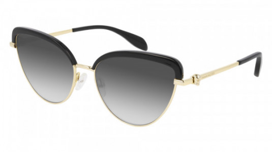 Alexander McQueen AM0257S Sunglasses, 001 - BLACK with GOLD temples and GREY lenses
