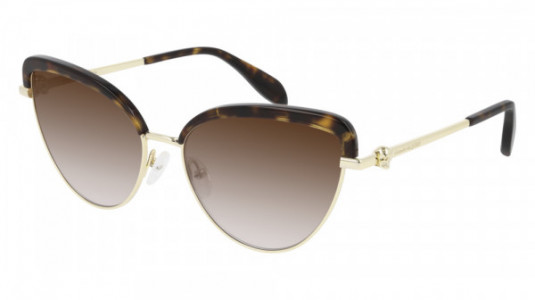 Alexander McQueen AM0257S Sunglasses, 003 - HAVANA with GOLD temples and BROWN lenses