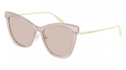 Alexander McQueen AM0264S Sunglasses, 003 - NUDE with GOLD temples and PINK lenses