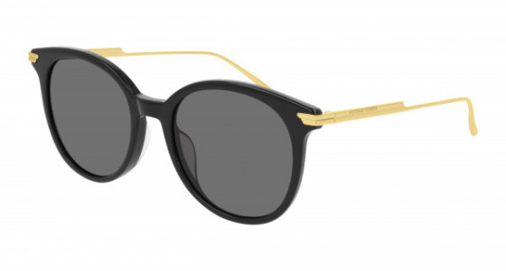 Bottega Veneta BV1038SA Sunglasses, 001 - BLACK with GOLD temples and GREY lenses