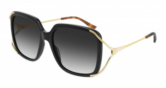 Gucci GG0647S Sunglasses, 001 - BLACK with GOLD temples and GREY lenses