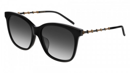 Gucci GG0655SA Sunglasses, 001 - BLACK with GOLD temples and GREY lenses